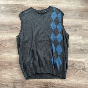AXIST Gray Blue Argyle V-neck Sweater Vest Men Size Large